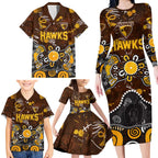 Personalized Hawthorn Hawks Family Matching Long Sleeve Bodycon Dress and Hawaiian Shirt Aboriginal Dot Painting Graffiti Style