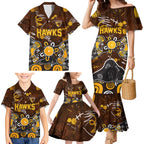 Personalized Hawthorn Hawks Family Matching Mermaid Dress and Hawaiian Shirt Aboriginal Dot Painting Graffiti Style
