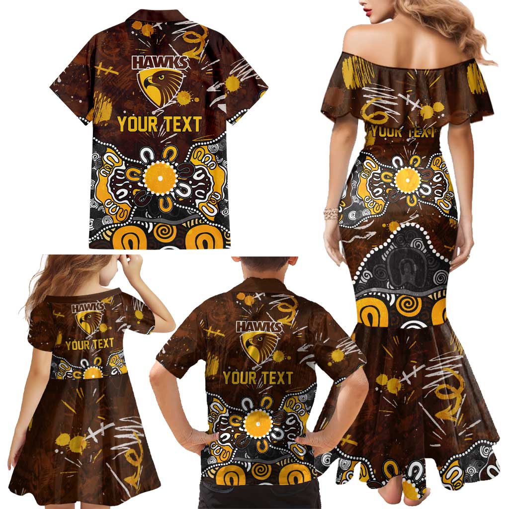 Personalized Hawthorn Hawks Family Matching Mermaid Dress and Hawaiian Shirt Aboriginal Dot Painting Graffiti Style