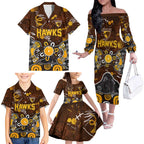 Personalized Hawthorn Hawks Family Matching Off The Shoulder Long Sleeve Dress and Hawaiian Shirt Aboriginal Dot Painting Graffiti Style