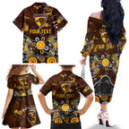 Personalized Hawthorn Hawks Family Matching Off The Shoulder Long Sleeve Dress and Hawaiian Shirt Aboriginal Dot Painting Graffiti Style
