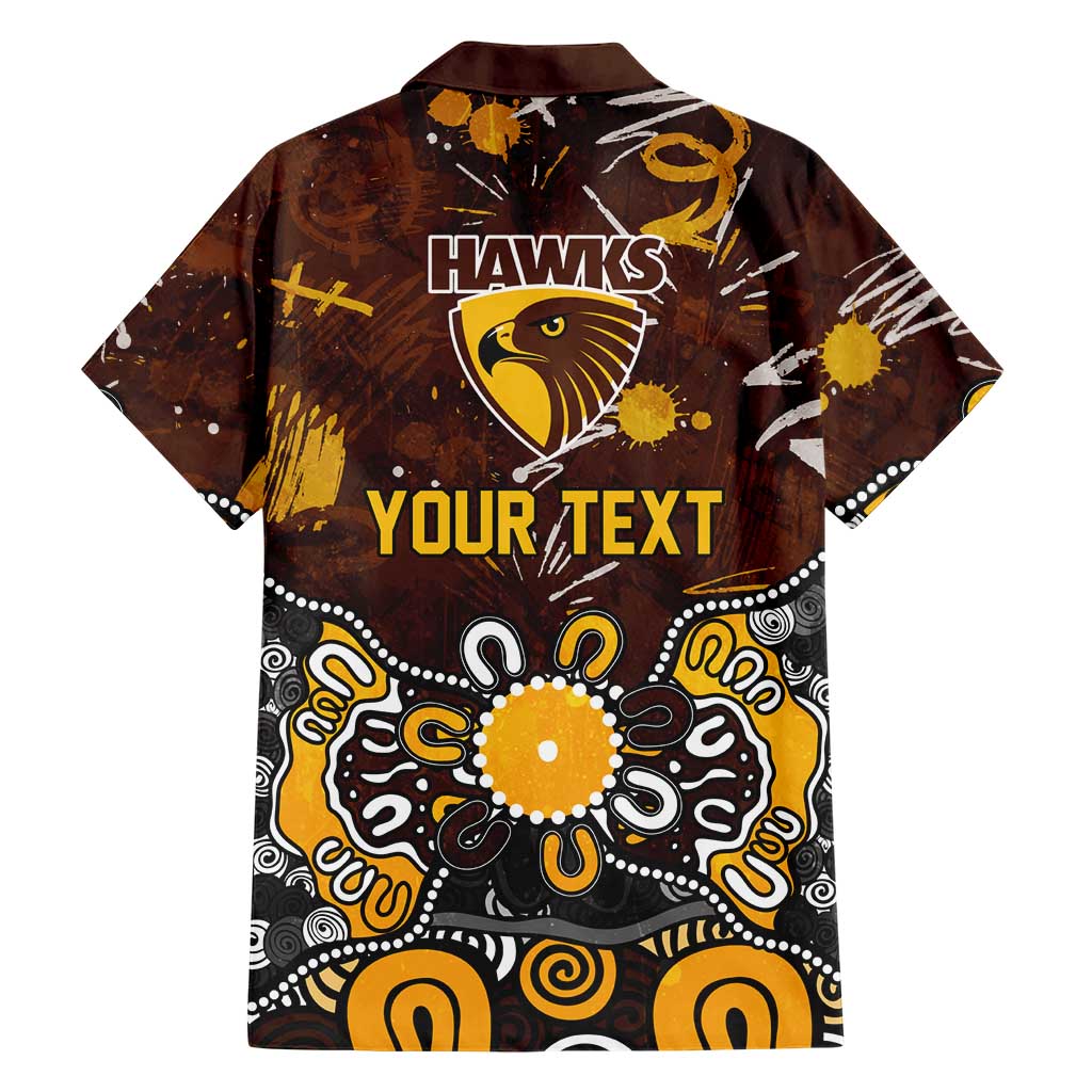 Personalized Hawthorn Hawks Family Matching Off The Shoulder Long Sleeve Dress and Hawaiian Shirt Aboriginal Dot Painting Graffiti Style
