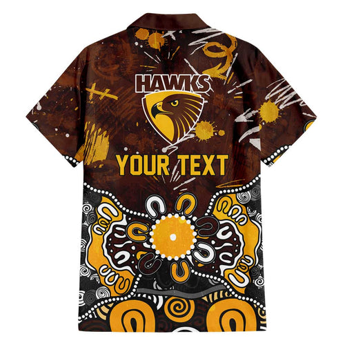 Personalized Hawthorn Hawks Family Matching Off The Shoulder Long Sleeve Dress and Hawaiian Shirt Aboriginal Dot Painting Graffiti Style