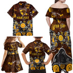 Personalized Hawthorn Hawks Family Matching Off Shoulder Maxi Dress and Hawaiian Shirt Aboriginal Dot Painting Graffiti Style