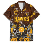 Personalized Hawthorn Hawks Family Matching Off Shoulder Maxi Dress and Hawaiian Shirt Aboriginal Dot Painting Graffiti Style