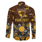 Personalized Hawthorn Hawks Family Matching Off Shoulder Maxi Dress and Hawaiian Shirt Aboriginal Dot Painting Graffiti Style