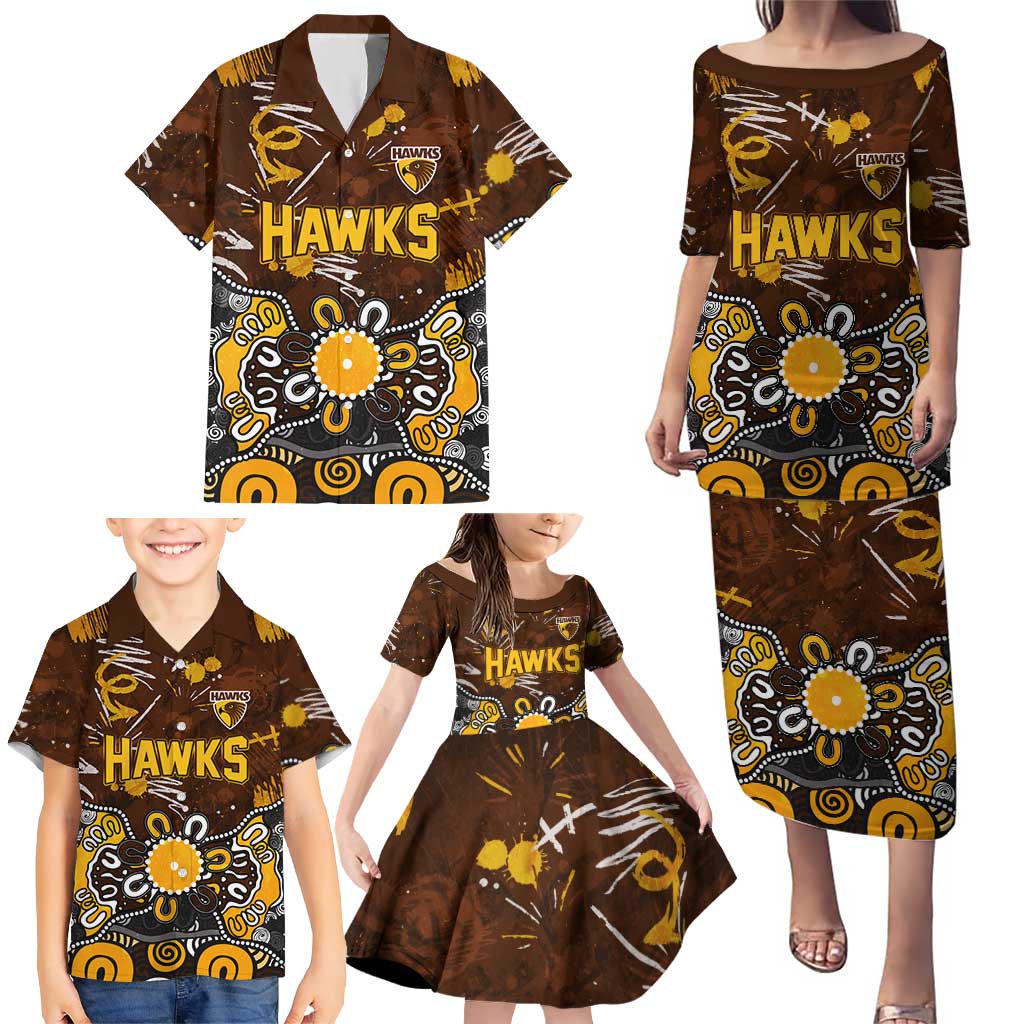 Personalized Hawthorn Hawks Family Matching Puletasi and Hawaiian Shirt Aboriginal Dot Painting Graffiti Style