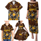 Personalized Hawthorn Hawks Family Matching Puletasi and Hawaiian Shirt Aboriginal Dot Painting Graffiti Style