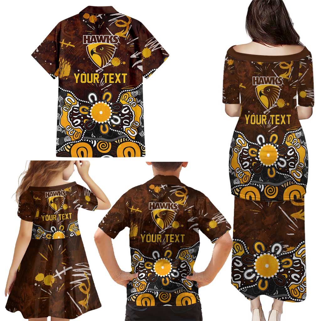 Personalized Hawthorn Hawks Family Matching Puletasi and Hawaiian Shirt Aboriginal Dot Painting Graffiti Style