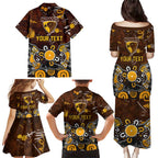 Personalized Hawthorn Hawks Family Matching Puletasi and Hawaiian Shirt Aboriginal Dot Painting Graffiti Style