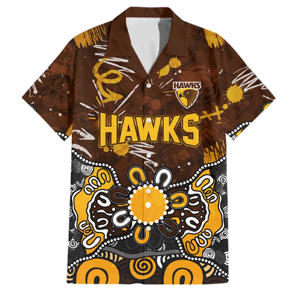 Personalized Hawthorn Hawks Family Matching Short Sleeve Bodycon Dress and Hawaiian Shirt Aboriginal Dot Painting Graffiti Style
