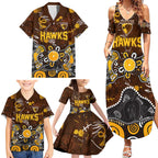 Personalized Hawthorn Hawks Family Matching Summer Maxi Dress and Hawaiian Shirt Aboriginal Dot Painting Graffiti Style