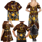 Personalized Hawthorn Hawks Family Matching Summer Maxi Dress and Hawaiian Shirt Aboriginal Dot Painting Graffiti Style