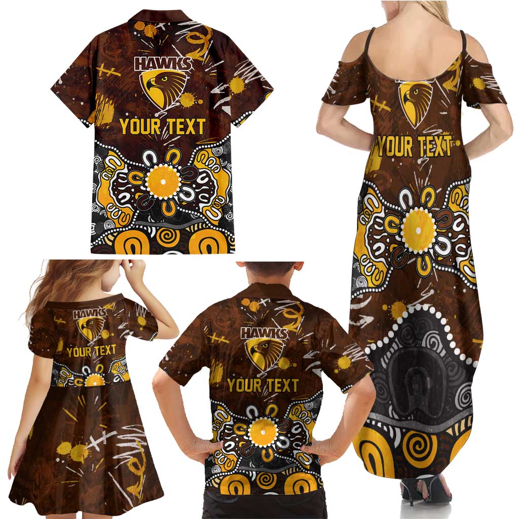 Personalized Hawthorn Hawks Family Matching Summer Maxi Dress and Hawaiian Shirt Aboriginal Dot Painting Graffiti Style