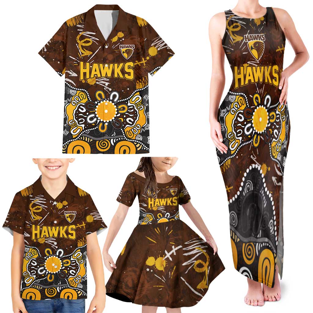 Personalized Hawthorn Hawks Family Matching Tank Maxi Dress and Hawaiian Shirt Aboriginal Dot Painting Graffiti Style
