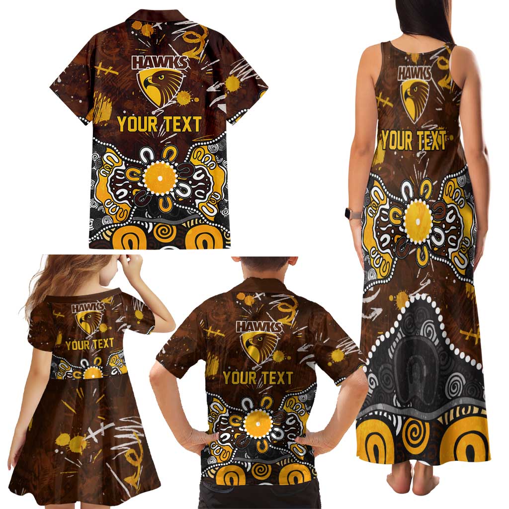 Personalized Hawthorn Hawks Family Matching Tank Maxi Dress and Hawaiian Shirt Aboriginal Dot Painting Graffiti Style