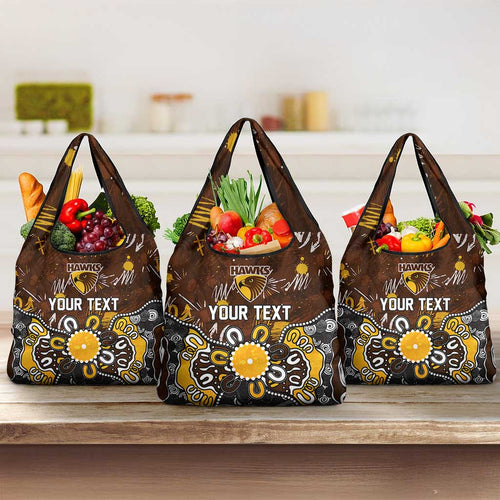 Personalized Hawthorn Hawks Grocery Bag Aboriginal Dot Painting Graffiti Style