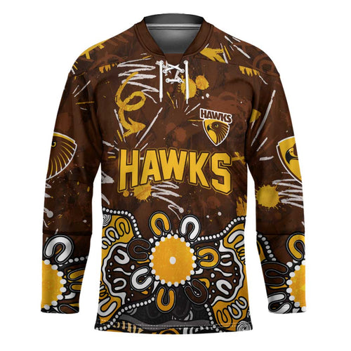 Personalized Hawthorn Hawks Hockey Jersey Aboriginal Dot Painting Graffiti Style