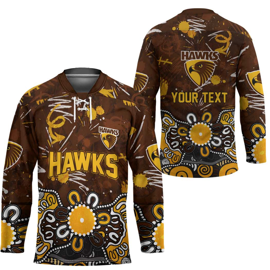 Personalized Hawthorn Hawks Hockey Jersey Aboriginal Dot Painting Graffiti Style