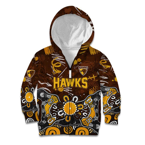 Personalized Hawthorn Hawks Kid Hoodie Aboriginal Dot Painting Graffiti Style