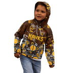 Personalized Hawthorn Hawks Kid Hoodie Aboriginal Dot Painting Graffiti Style