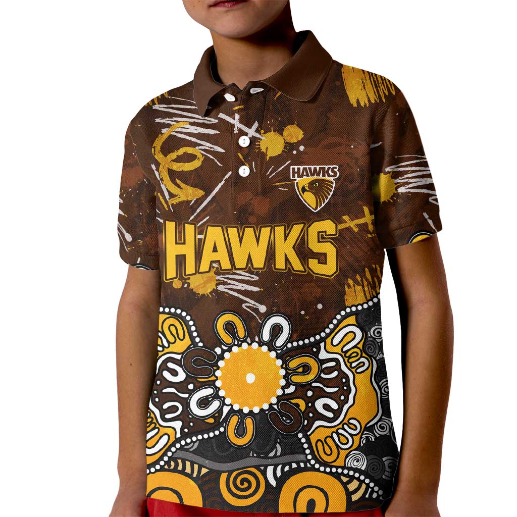 Personalized Hawthorn Hawks Kid Polo Shirt Aboriginal Dot Painting Graffiti Style