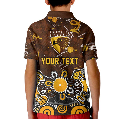 Personalized Hawthorn Hawks Kid Polo Shirt Aboriginal Dot Painting Graffiti Style