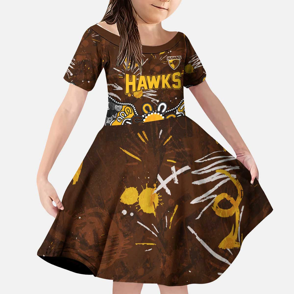 Personalized Hawthorn Hawks Kid Short Sleeve Dress Aboriginal Dot Painting Graffiti Style