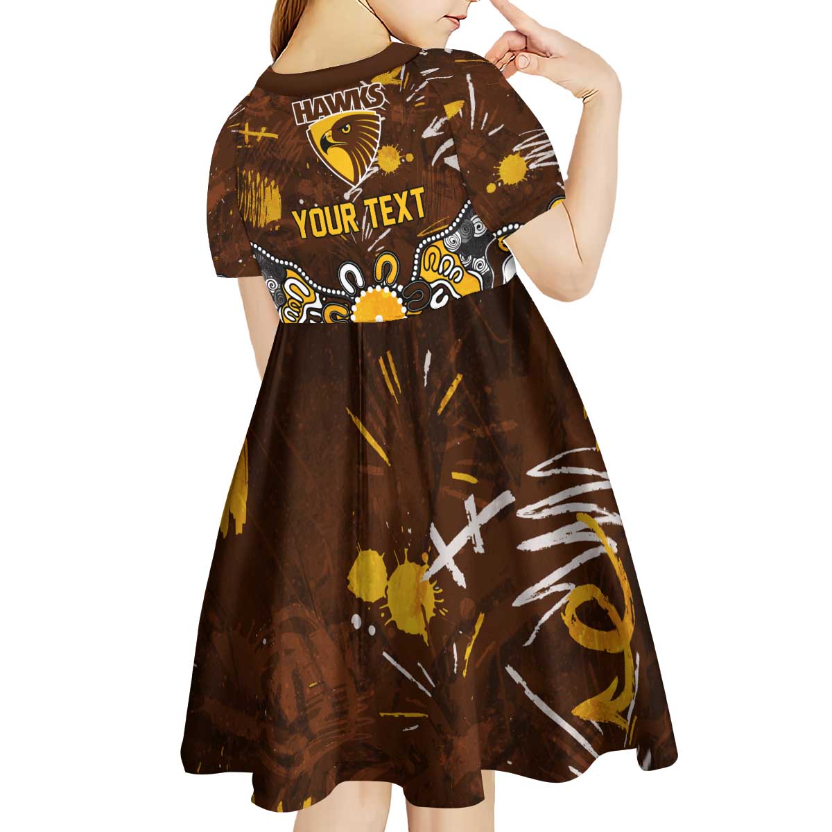 Personalized Hawthorn Hawks Kid Short Sleeve Dress Aboriginal Dot Painting Graffiti Style