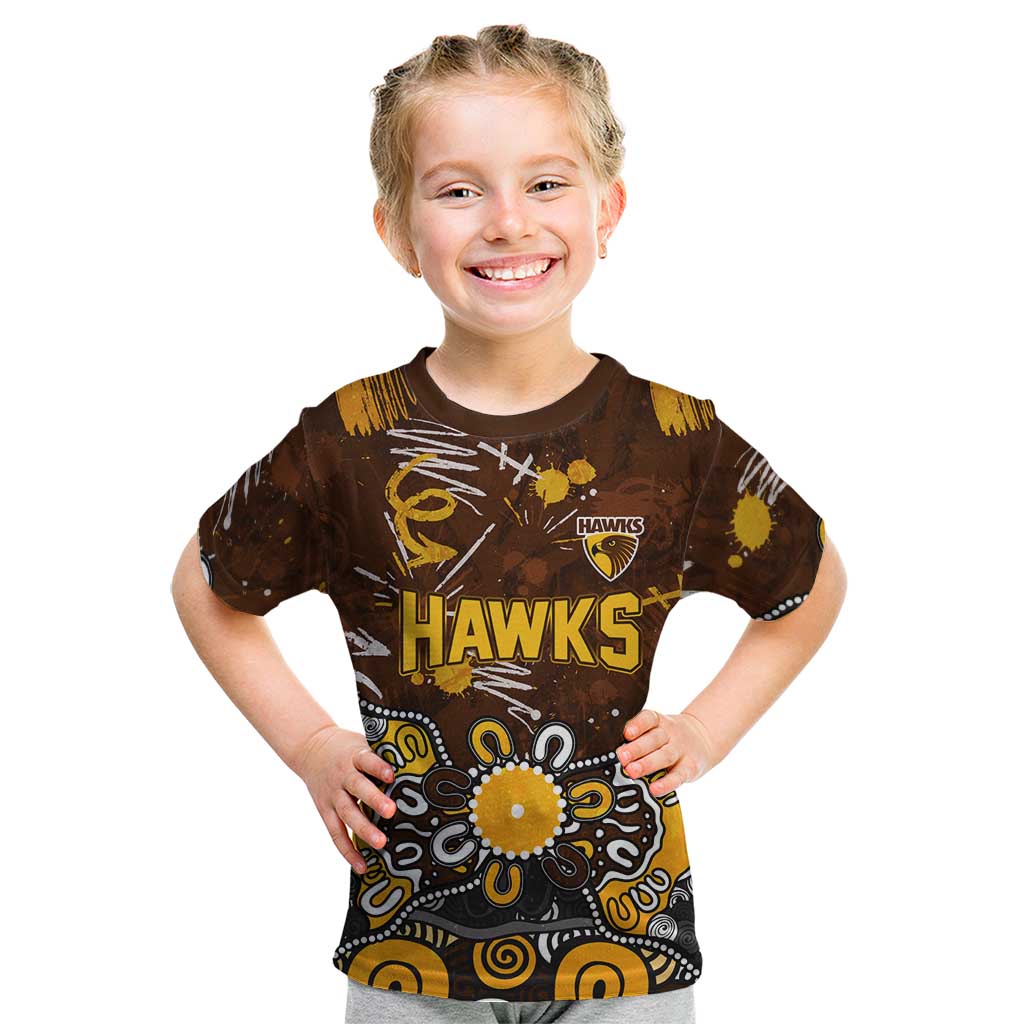Personalized Hawthorn Hawks Kid T Shirt Aboriginal Dot Painting Graffiti Style