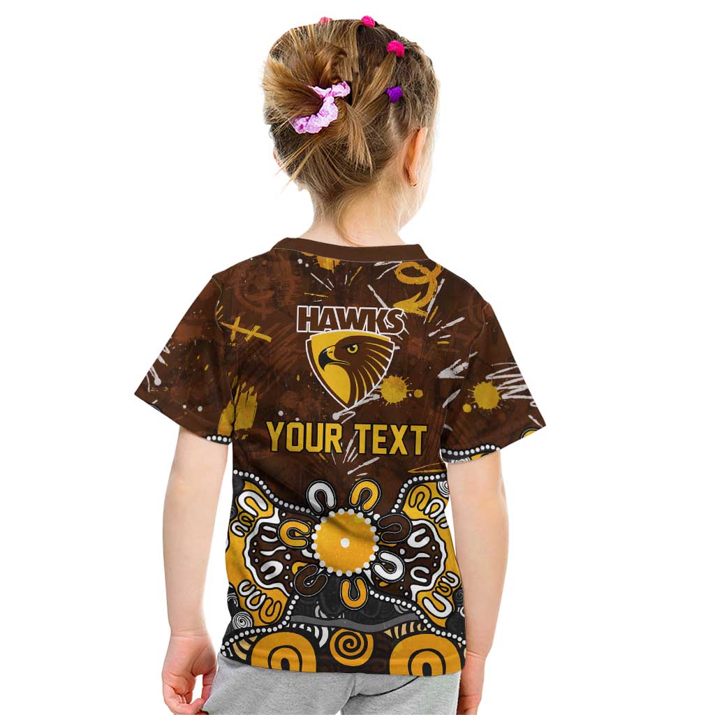 Personalized Hawthorn Hawks Kid T Shirt Aboriginal Dot Painting Graffiti Style