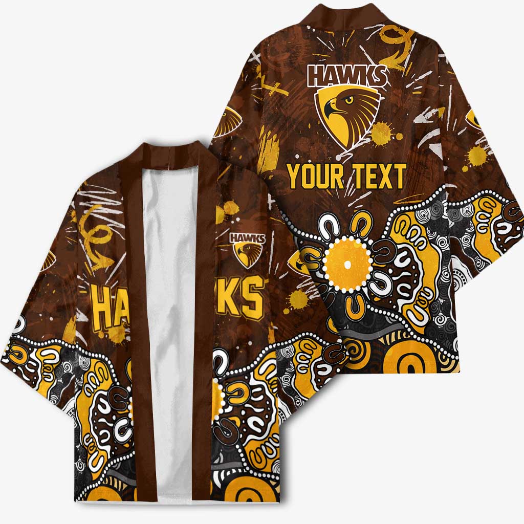 Personalized Hawthorn Hawks Kimono Aboriginal Dot Painting Graffiti Style