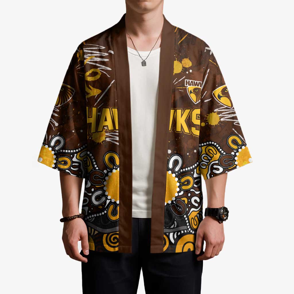 Personalized Hawthorn Hawks Kimono Aboriginal Dot Painting Graffiti Style