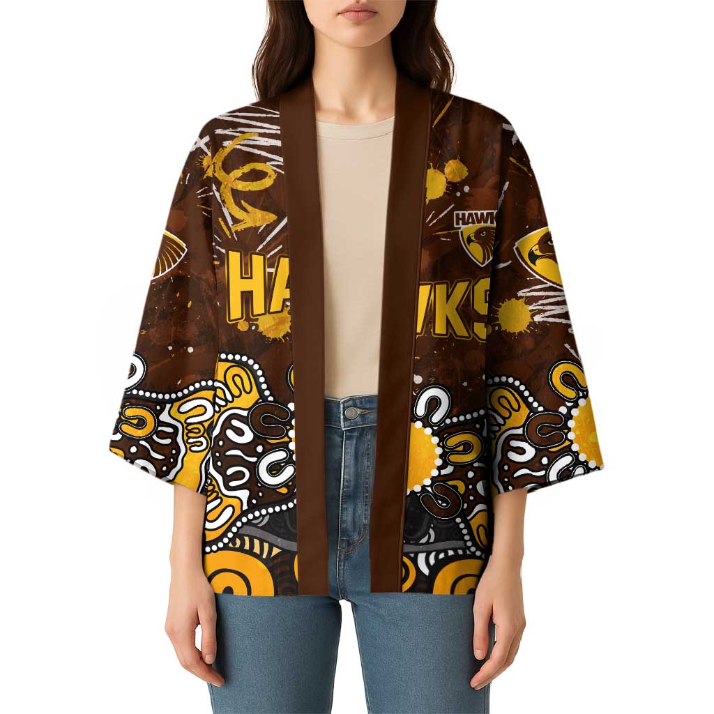 Personalized Hawthorn Hawks Kimono Aboriginal Dot Painting Graffiti Style
