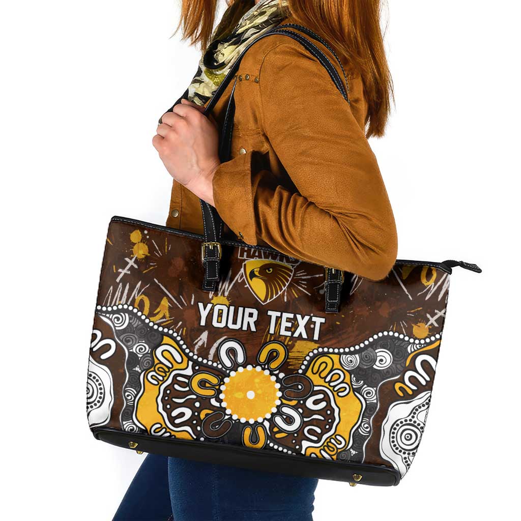 Personalized Hawthorn Hawks Leather Tote Bag Aboriginal Dot Painting Graffiti Style
