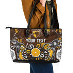 Personalized Hawthorn Hawks Leather Tote Bag Aboriginal Dot Painting Graffiti Style