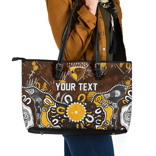 Personalized Hawthorn Hawks Leather Tote Bag Aboriginal Dot Painting Graffiti Style