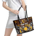 Personalized Hawthorn Hawks Leather Tote Bag Aboriginal Dot Painting Graffiti Style