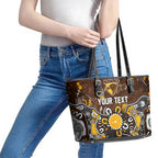 Personalized Hawthorn Hawks Leather Tote Bag Aboriginal Dot Painting Graffiti Style