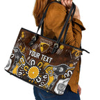 Personalized Hawthorn Hawks Leather Tote Bag Aboriginal Dot Painting Graffiti Style