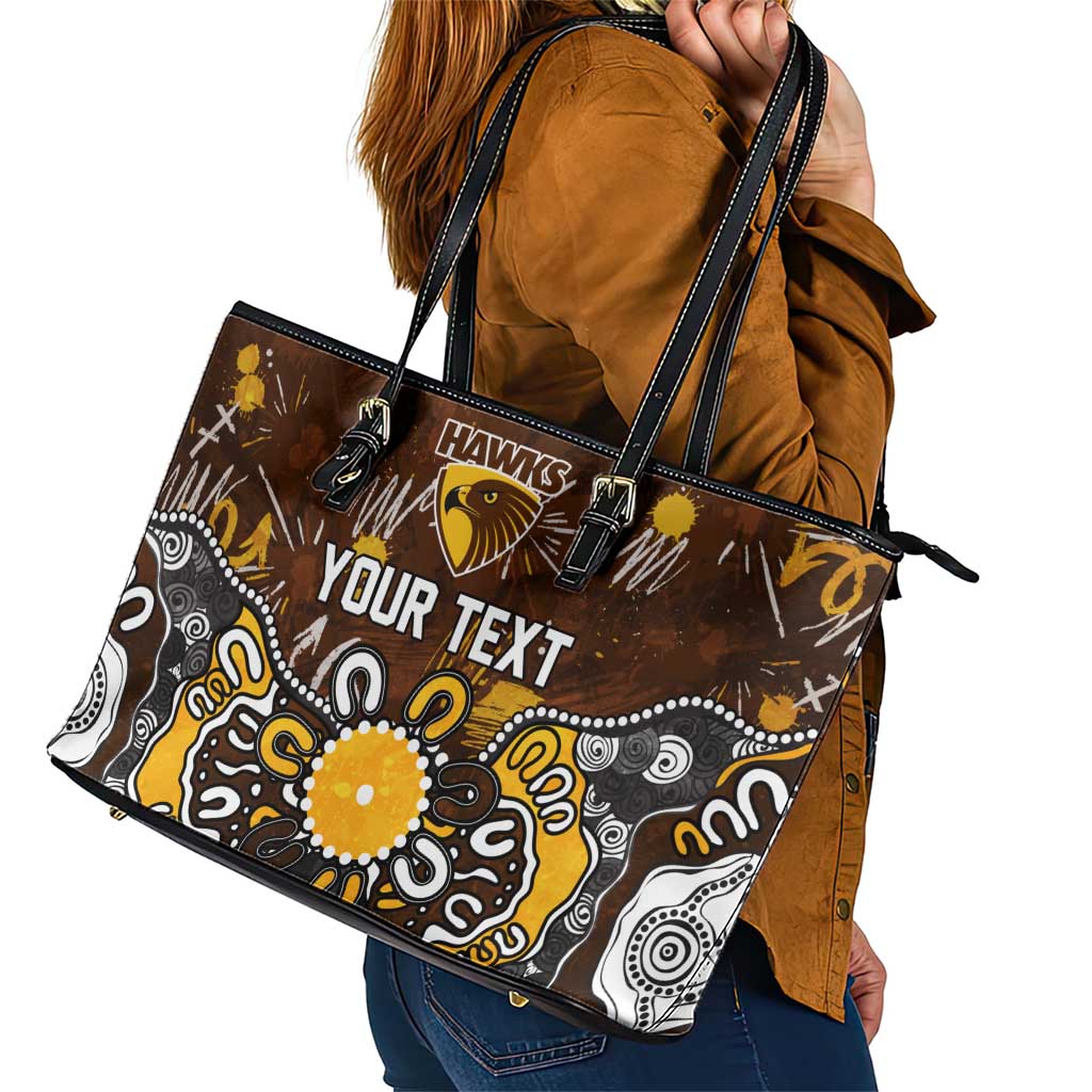 Personalized Hawthorn Hawks Leather Tote Bag Aboriginal Dot Painting Graffiti Style