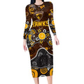Personalized Hawthorn Hawks Long Sleeve Bodycon Dress Aboriginal Dot Painting Graffiti Style