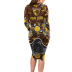 Personalized Hawthorn Hawks Long Sleeve Bodycon Dress Aboriginal Dot Painting Graffiti Style