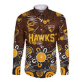 Personalized Hawthorn Hawks Long Sleeve Button Shirt Aboriginal Dot Painting Graffiti Style