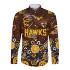 Personalized Hawthorn Hawks Long Sleeve Button Shirt Aboriginal Dot Painting Graffiti Style