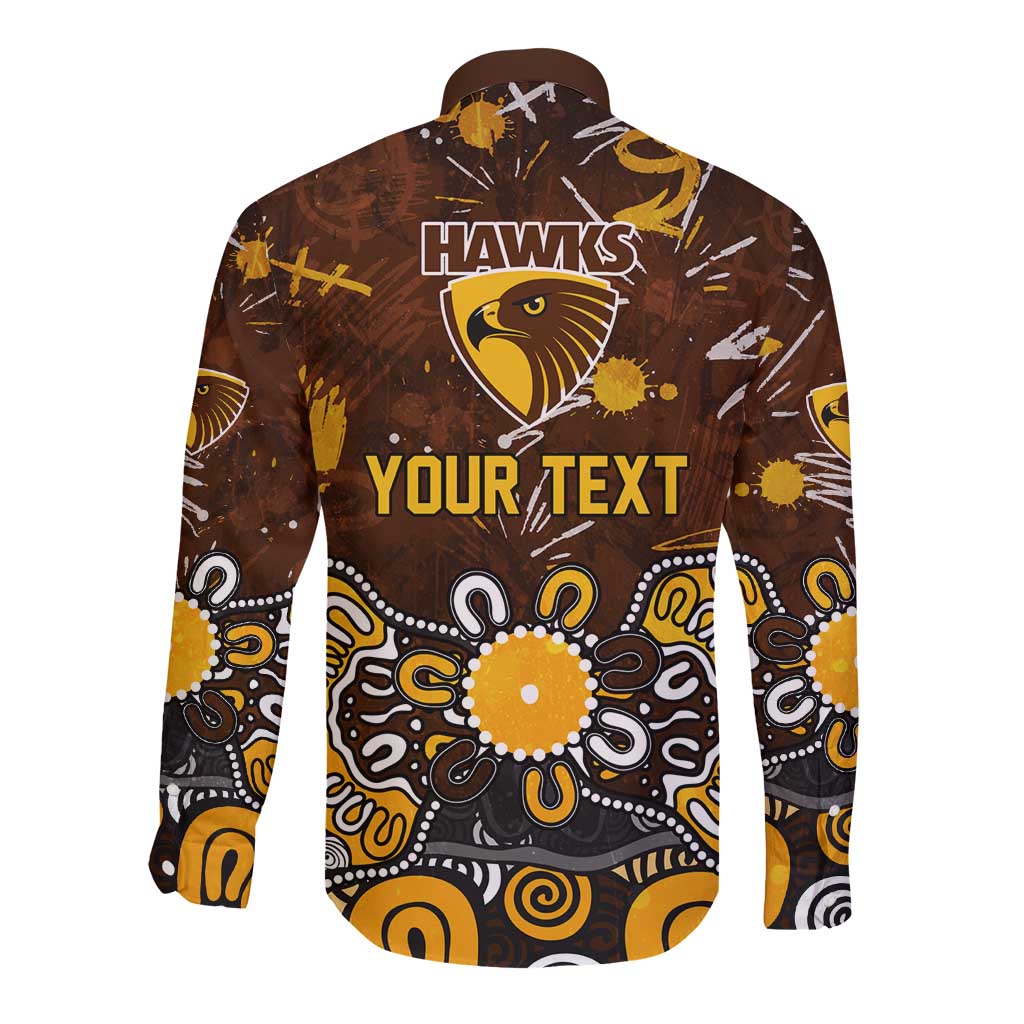 Personalized Hawthorn Hawks Long Sleeve Button Shirt Aboriginal Dot Painting Graffiti Style