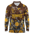 Personalized Hawthorn Hawks Long Sleeve Polo Shirt Aboriginal Dot Painting Graffiti Style