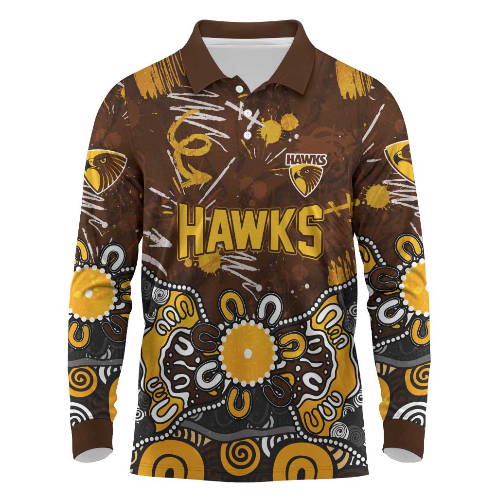 Personalized Hawthorn Hawks Long Sleeve Polo Shirt Aboriginal Dot Painting Graffiti Style