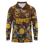 Personalized Hawthorn Hawks Long Sleeve Polo Shirt Aboriginal Dot Painting Graffiti Style