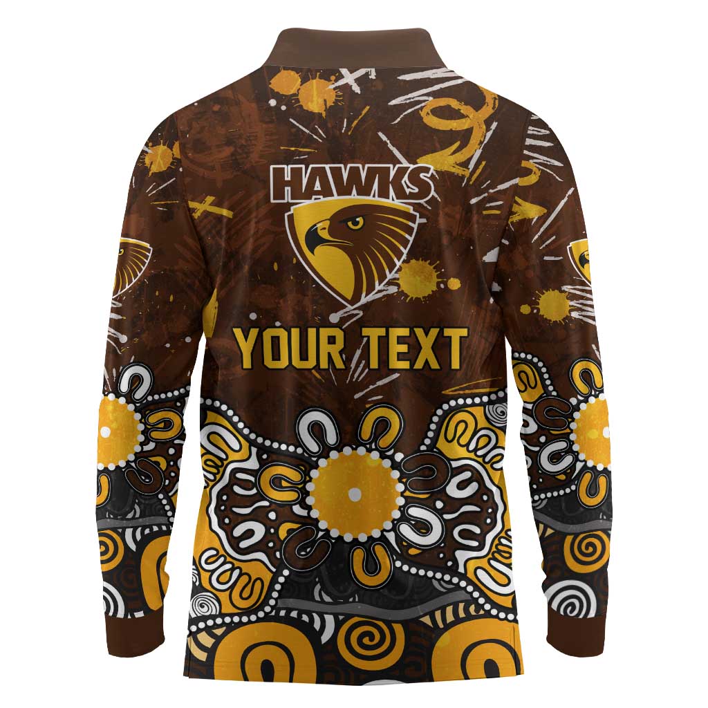 Personalized Hawthorn Hawks Long Sleeve Polo Shirt Aboriginal Dot Painting Graffiti Style